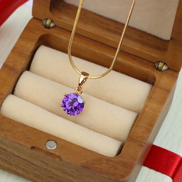 "Radiant Purple Round Pendant with Gold Plating for Elegant Style, XPPT1672 - Picture 8 of 13